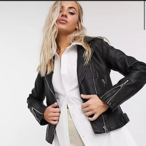 NWT TOPSHOP Fred Faux Leather Black Biker Moto Jacket Women's 10 (worn once)
